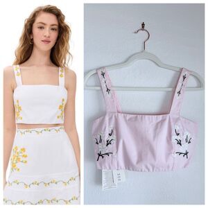 NWT Fanm Mon Derya Hand Embroidered Cropped Square Neck Top in Light Pink XS
